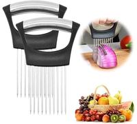 Coupe-Légumes Porte-Oignons 2026 - Trancheuse en Acier Inoxydable avec 10 Aiguilles, Gadget de Cuisine Multifonction pour Oignons, Tomates, Pommes de Terre, Citrons et Viande (2PCS)