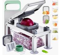VEVOR Mandoline Cuisine Hachoir à Légumes Coupe Légumes Tout-en-un avec 8 Lames en Acier Inoxydable et Récipient, Râpe à Fromage, Coupe Oignons et Pommes de Terre, Gadgets de Cuisine Hachage Rapide