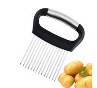 Coupe-oignons de cuisine - Support antidérapant en acier inoxydable, ustensile de cuisine noir pratique, outil de coupe sûr avec poignée confortable, design compact et durable, facile à nettoyer