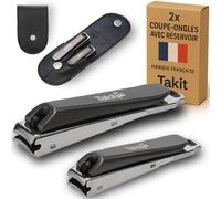 Coupe Ongle Avec Réservoir En Acier Inoxydable [GARANTIE 5 ANS] Marque Française - Kit De 2 Coupe-ongles Petit Et Grand - Avec Lime Intégrée Et Étui De Rangement