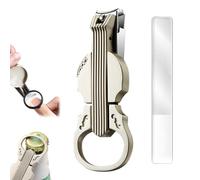 Coupe-ongles 2 en 1 en acier inoxydable et décapsuleur, coupe-ongles anti-éclaboussures avec loupe, coupe-ongles multifonction en forme de violon avec lime en verre nano pour la maison (champagne)