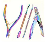Coupe-ongles 4 en 1 en acier inoxydable, repousse-cuticules, ciseaux, pinces, outils de manucure, multicolore, BH01