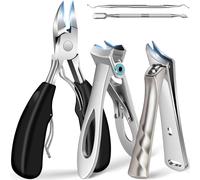 Coupe Ongles Pied Professionnel Pour Ongles Épais Et Incarnés, Coudé À Ouverture Extra Large Pour Personnes Âgées Et Hommes, Kit Pedicure 5 En 1 Avec Coupe Ongles Pied, Lève Ongle Et Repouss