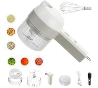 Coupe-pain électrique 4 en 1 sans fil, hachoir à légumes portable pour ail, oignon, viande, fruits, mini trancheuse et batteur à œufs, gadget de cuisine multifonctionnel (Blanc)