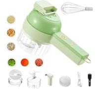 Coupe-pain électrique 4 en 1 sans fil, hachoir à légumes portable pour ail, oignon, viande, fruits, mini trancheuse et batteur à œufs, gadget de cuisine multifonctionnel (Vert)