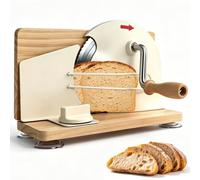 Coupe-pain manuel pliable avec manivelle, épaisseur réglable en acier inoxydable, coupe à pain professionnelle avec base en bois de hêtre et ventouse pour pain, toast, saucisses, fromage, légumes ou