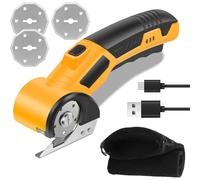 Coupe-papier électrique avec 3 lames de rechange et verrouillage de sécurité, rouleau de couture sans fil 5 V, 320 tr/min, ciseaux universels pour couper le cuir, le carton, le tapis, le feutre (jaune