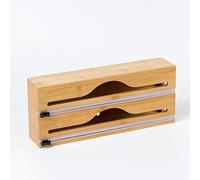 Coupe-papier mural en bambou respectueux de l'environnement avec double glissière pour feuille d'aluminium, papier ciré, pâtisserie et plus encore - Organiseur de cuisine économise de l'espace sur le