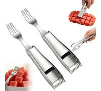 Coupe-pastèque 2-en-1 en acier inoxydable, Couteau à fruit pliable pour dés de pastèque, mangue et melon, Ustensile de cuisine multifonction avec fourchette intégrée (2)