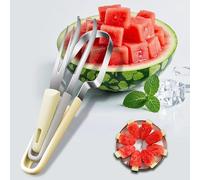 Coupe Pastèque 3 en 1, Coupe Tranche Pastèque, Découpe Pasteque, Adaptée à la Maison, à la Fête, au Camping (Beige)