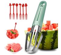 Coupe Pastèque 3 en 1 en Acier Inoxydable, Coupe Fruits 3 en 1, couteau pasteque,Coupe Découpe Pastèque,Trancheuse à Pastèque, +6 Fourchettes À Fruits, pour Pastèque, Melon, Papaye, Fruit