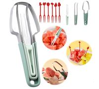 Coupe Pastèque 3 en 1 en Acier Inoxydable, Coupe-Melon 3 en 1, 3-in-1 Stainless Steel Fruit Cutter, Coupe Pasteque avec 6 Fourchette Intégrée, pour Pastèque, Melon, Papaye, Fruit du Dragon
