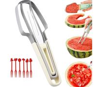 Coupe Pastèque 3 en 1, Trancheuse à Pastèque avec 6 Fourchettes à Fruits, Découpe Rapide Melon, Pastèque, Pour Cuisine, Pique-nique, Camping (crème)