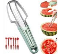 Coupe Pastèque 3 en 1, Trancheuse à Pastèque avec 6 Fourchettes à Fruits, Découpe Rapide Melon, Pastèque, Pour Cuisine, Pique-nique, Camping (vert)