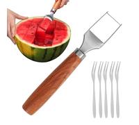 Coupe-pastèque, coupe-pastèque avec 5 fourchettes - Moulin à vent avec poignée en bois, outil ergonomique pour tranches uniformes