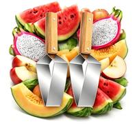 Coupe Pasteque en Acier Inoxydable, Coupe Pasteque et Melon avec Poignée en Bois, Stainless Steel Watermelon Slicer Facile à Nettoyer, Outil de Découpe Portable pour Tous les Fruits (2)