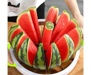 Coupe-pastèque extra large avec poignée en silicone confortable, coupe ronde en acier inoxydable pour fruits et légumes, pour cantaloup, melon, ananas, miellat, obtenez 12, comme vu à la télévision