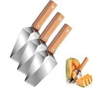 Coupe-pastèque triangulaire en acier inoxydable - Trancheuse de fruits rapide avec poignée en bois pour pastèque, cantaloup, miellat, pommes, gadget de cuisine facile pour barbecue d'été (3 pièces)