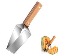 Coupe-pastèque triangulaire en acier inoxydable - Trancheuse de fruits rapide avec poignée en bois pour pastèque, cantaloup, miellat, pommes, gadget de cuisine facile pour barbecue d'été (1 pièce)