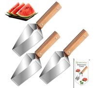 Coupe-pastèque triangulaire, trancheuse à pastèque en acier inoxydable avec manche en bois, outil de découpe de fruits pour la cuisine, les pique-niques et l'été (3PCS)