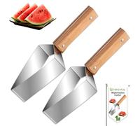 Coupe-pastèque triangulaire, trancheuse à pastèque en acier inoxydable avec manche en bois, outil de découpe de fruits pour la cuisine, les pique-niques et l'été (2PCS)