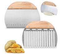Coupe pâte et Couteau de Tranches de Pomme de Terre Set,Grattoir à Pâte,Couteau à Frites en Forme d'Onde,Grattoir en Acier Inoxydable Semi Circulaires,Coupe Frites pour Cuisine,Pâtisserie,Frites