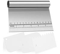 Coupe pâte, Grattoir à Pâte de Boulanger en Acier Inoxydable avec 3 Pièces Corne Patisserie, Grattoir à Pâte en Plastique Coupe pâte Racloir Spatules pour Pain Cuisine, Crêpes, Pate Fromage Chocolat