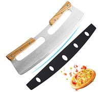 Coupe Pizza, Couteau à Pizza en Acier Inoxydable 35cm avec Manche en Bois,Coupe-pizza Professionnel Avec Manche En Bois Massif