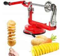 Coupe-pommes de terre en spirale, trancheuse de pommes de terre torsadée, coupe-frites en acier inoxydable, coupe-frites frisées à manivelle avec base d'aspiration pour pommes de terre. Machine à frit