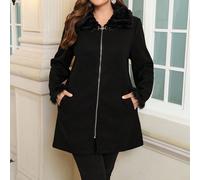 Coupe-vent avec col en fausse fourrure style minimaliste casual, grande taille. Manteau d'hiver grande taille avec garniture en fourrure, pour l'automne/hiver. Manteaux pour femmes grande taille, vête