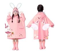 Coupe Vent Enfant,Poncho De Pluie Dinosaure Lapin Enfant Imperméable À Capuche Cartoon Réutilisable Vêtements De Pluie Boutonnée Pour Garçons Filles Mignon Cape De Pluie Coupe-Vent Rose Clair 4-5 Ans