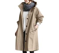Coupe Vent Femme Impermeable avec Capuche Couleur Pure - Parka Femme Mi Saison avec Poches Épais Voyage Randonnée Manteaux Respirante Ultralight Veste À Boutons Kaki L