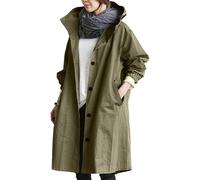 Coupe Vent Femme,Trenchs pour Femmes Vestes D'Hiver Softshell Coupe-Vent À Capuche Parka Longue et Ample Vêtements D'Extérieur Décontractés pour La Marche La Randonnée et Le Camping Vert Armé