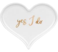 Coupelle à bagues coeur porcelaine écriture Yes I do 13x10cm blanc or