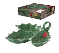 COUPELLE DE SERVICE FORME HOUX 3 COMPARTIMENTS 20X20 CM EN PORCELAINE EN BOITE CADEAU HOLLY & BERRIES