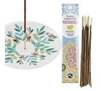 Coupelle Porte-encens en Porcelaine Aquarelle + Encens Indien au Patchouli