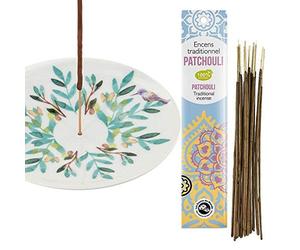 Coupelle Porte-encens en Porcelaine Aquarelle + Encens Indien au Patchouli