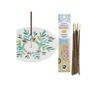 Coupelle porte-encens en porcelaine Aquarelle + Encens indien au Patchouli - Les