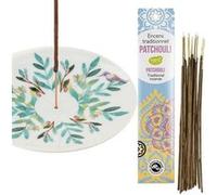 Coupelle porte-encens en porcelaine Aquarelle + Encens indien au Patchouli Multicolore