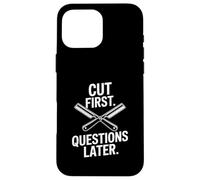 Couper Les premières Questions Plus Tard Humour de barbier drôle Coque pour iPhone 16 Pro Max