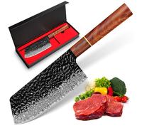 Couperet de cuisine - HOME SAFETY - 18cm - Acier Damas 67 couches - Poignée bois Rosewood - 62HRC affûtage V