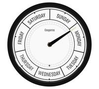 Couperos Horloge murale jour de la semaine avec veilleuse - Horloge analogique silencieuse sans tic-tac avec veilleuse à DEL, horloge calendrier parfaite pour la maison, le bureau et les cadeaux de