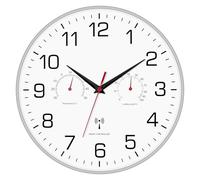 Couperos Horloge murale radio-pilotée silencieuse avec thermomètre et hygromètre - 30 cm - Sans bruit de tic-tac - Pour salon, cuisine, bureau - Plastique