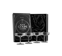Coupes à Cocktail Art Déco Vintage Noirs | Lot de 4 | 200 ml | Verres Fumés pour Champagne, Martini, Manhattan, Cosmopolitan | Verrerie Soucoupe à pied Cannelé en Cristal Style Speakeasy