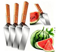Coupeur de Pastèque en Forme de Triangle, Trancheur en Acier Inoxydable avec Poignée en Bois, Outil Diviseur de Melon d'Été, Coupe-Fruits Multifonctionnel pour Cuisine, Camping et Pique-nique