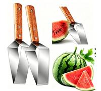 Coupeur de Pastèque en Forme de Triangle, Trancheur en Acier Inoxydable avec Poignée en Bois, Outil Diviseur de Melon d'Été, Coupe-Fruits Multifonctionnel pour Cuisine, Camping et Pique-nique