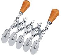 Coupeur de Pâte, Coupeur de Pâte à 5 Roues Manche en Bois, Coupeur de Pizza en Acier Inoxydable Diviseur de Gâteau Réglable à 5 Roues Coupeur de Pizza en Acier Inoxydable