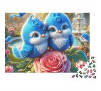 Couple 1000 Pièces Rose Oiseau Bleu Puzzle Adulte Impression HD Anti-Stress Stimuler l'esprit pour Débutants Livraison Rapide avec Affiche Guide 38x26cm/1000pcs