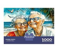 Couple âgé à la Plage 1000 Pièces Puzzle Classique Bonheur conjugal Intemporel Pack Puzzle Carton Premium - Hit chez Les Seniors Fans, Cadeau Maison Neuve, Fun pour Indoor Et Parties 52x38cm/1000pcs