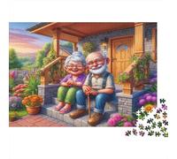 Couple âgé Assis sur terrasse Puzzle 1000 pièces, Moment détente chez soi, Stimulant, Anti-Stress, Exercice cérébral pour Adultes, 52x38cm
